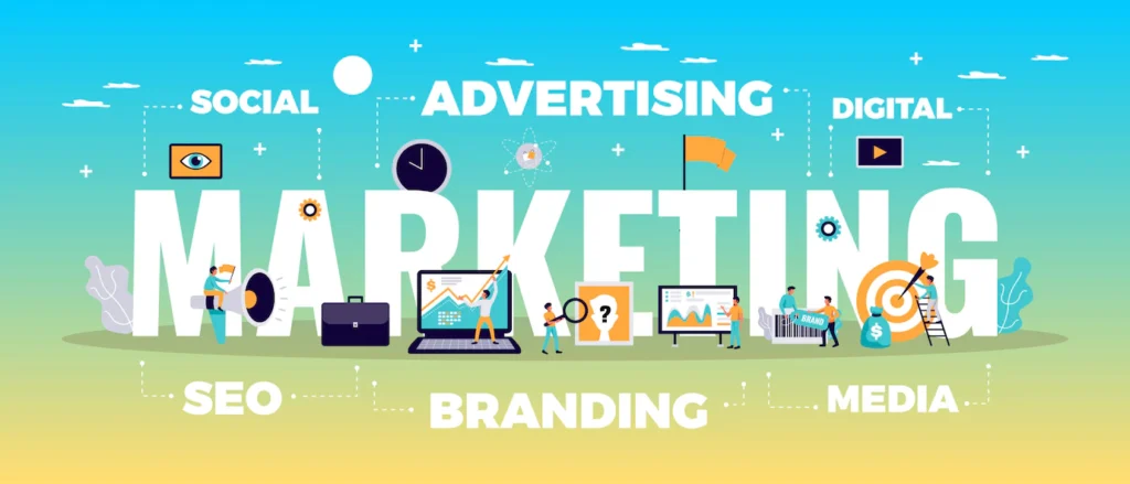 digital marketing concept with online advertising media symbols flat 1284 31958